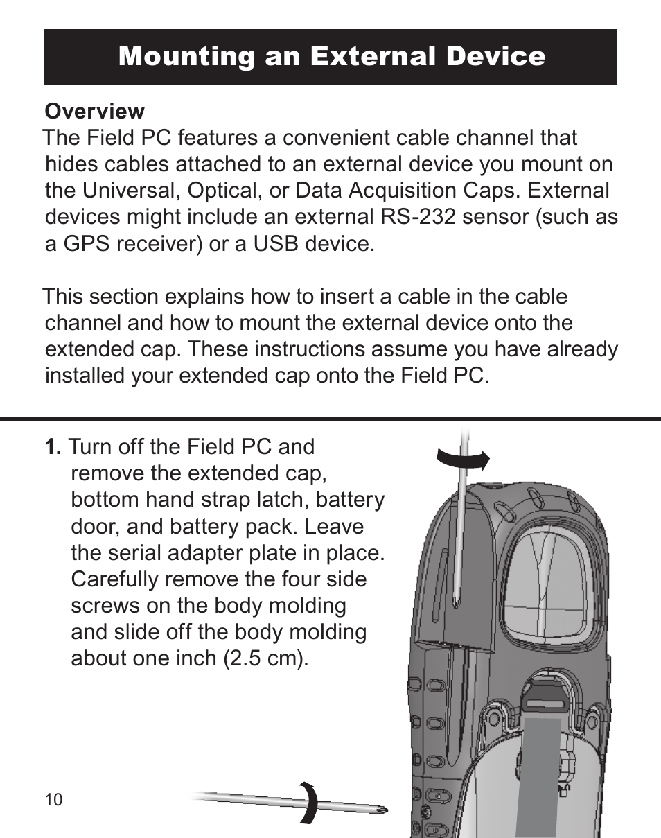 Mounting an external device | Juniper Systems ltra-Rugged Field PC Extended Caps User Manual | Page 10 / 16