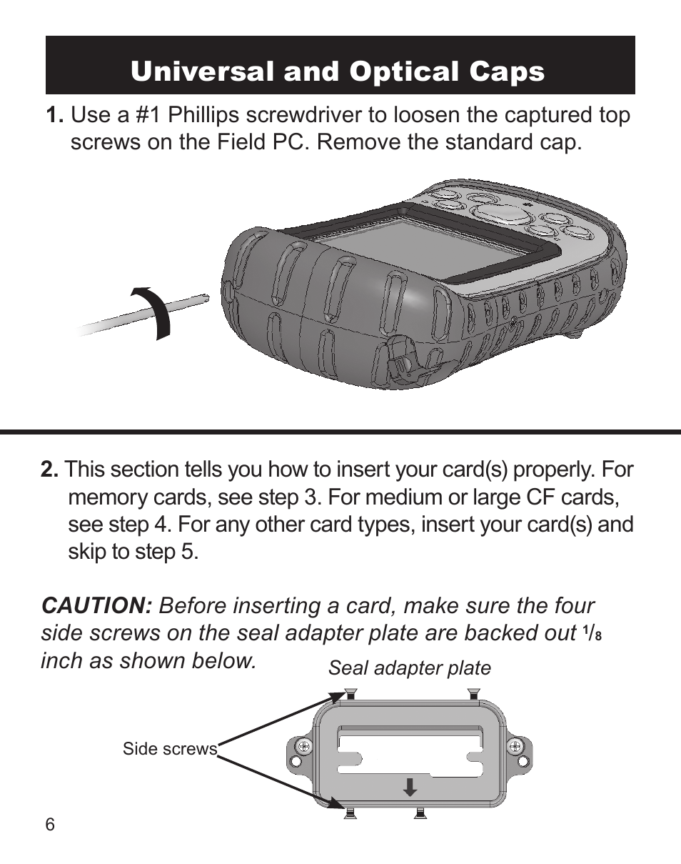 Universal and optical caps | Juniper Systems ltra-Rugged Field PC Extended Caps User Manual | Page 6 / 16