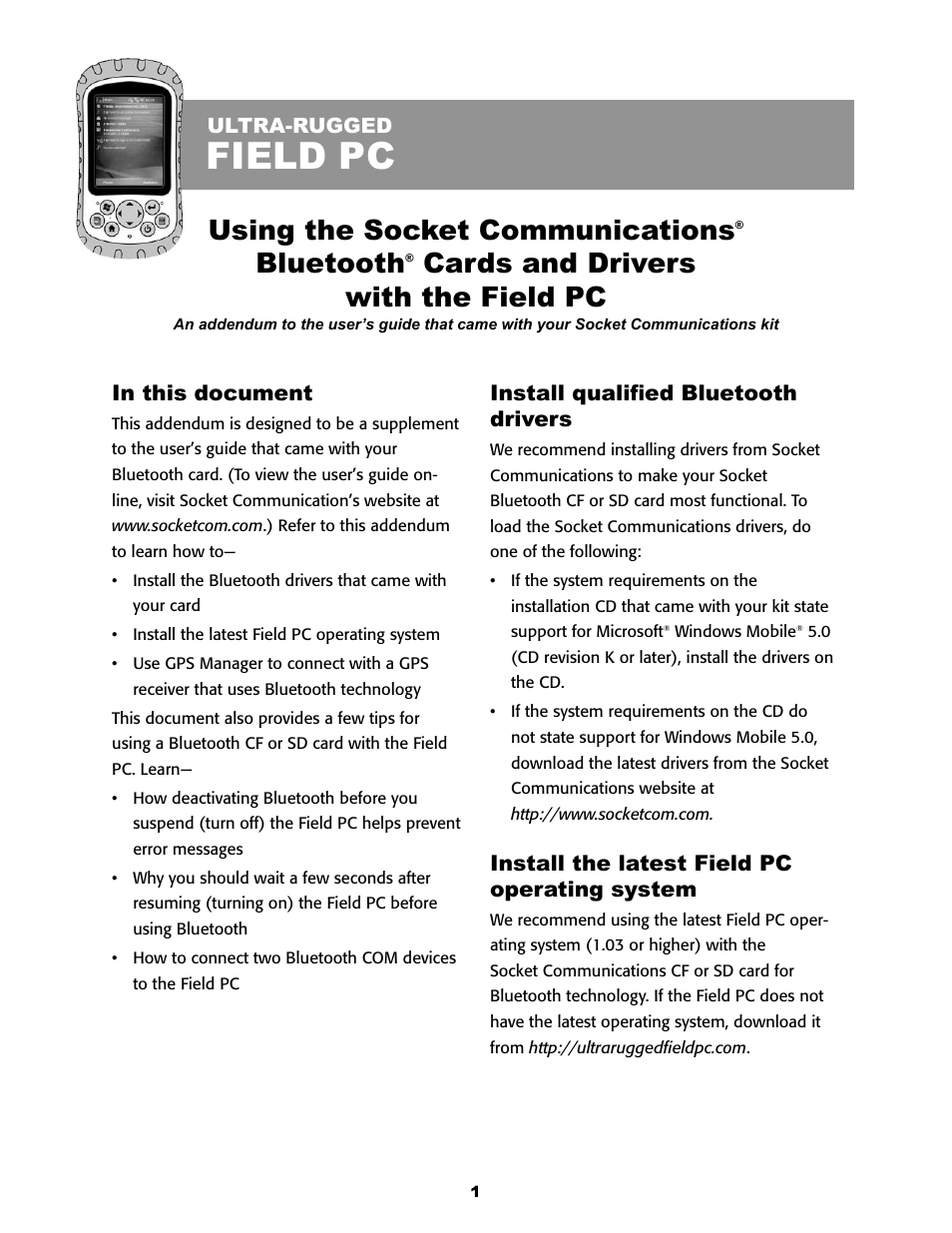 Juniper Systems Socket Bluetooth Card User Manual | 6 pages