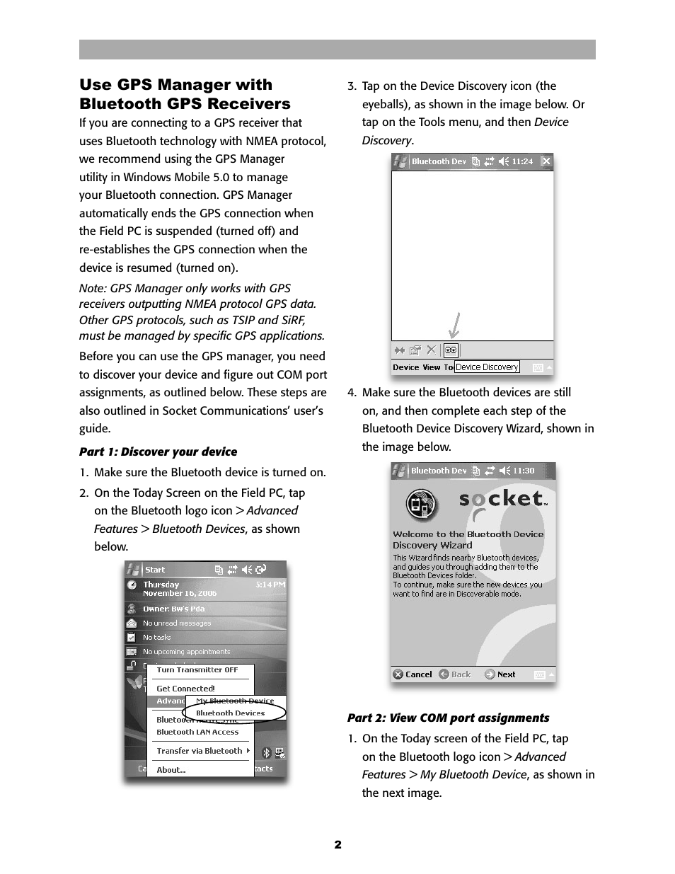Use gps manager with bluetooth gps receivers | Juniper Systems Socket Bluetooth Card User Manual | Page 2 / 6