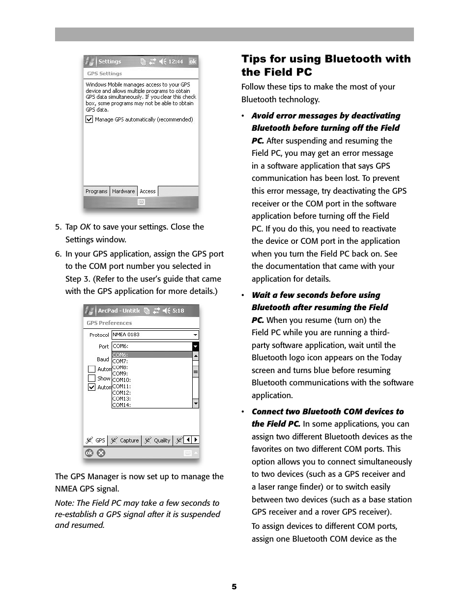 Tips for using bluetooth with the field pc | Juniper Systems Socket Bluetooth Card User Manual | Page 5 / 6