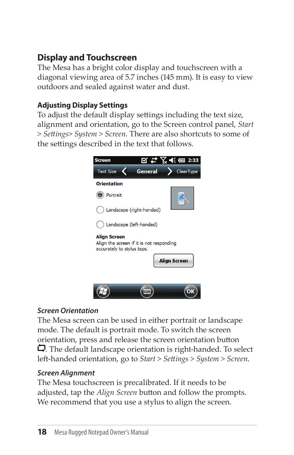 Display and touchscreen | Juniper Systems Mesa User Guide User Manual | Page 18 / 112