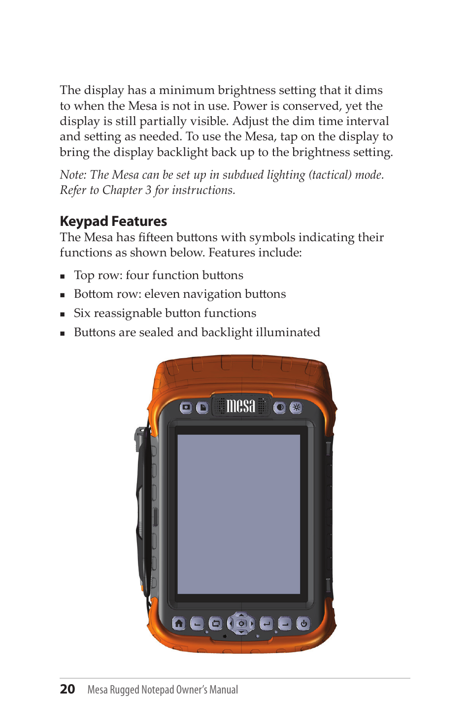 Keypad features | Juniper Systems Mesa User Guide User Manual | Page 20 / 112