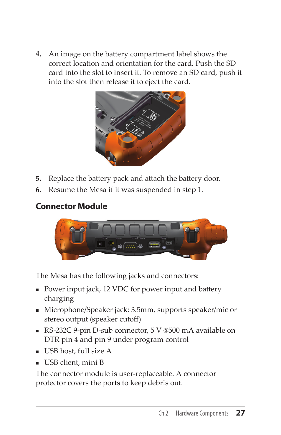 Connector module | Juniper Systems Mesa User Guide User Manual | Page 27 / 112