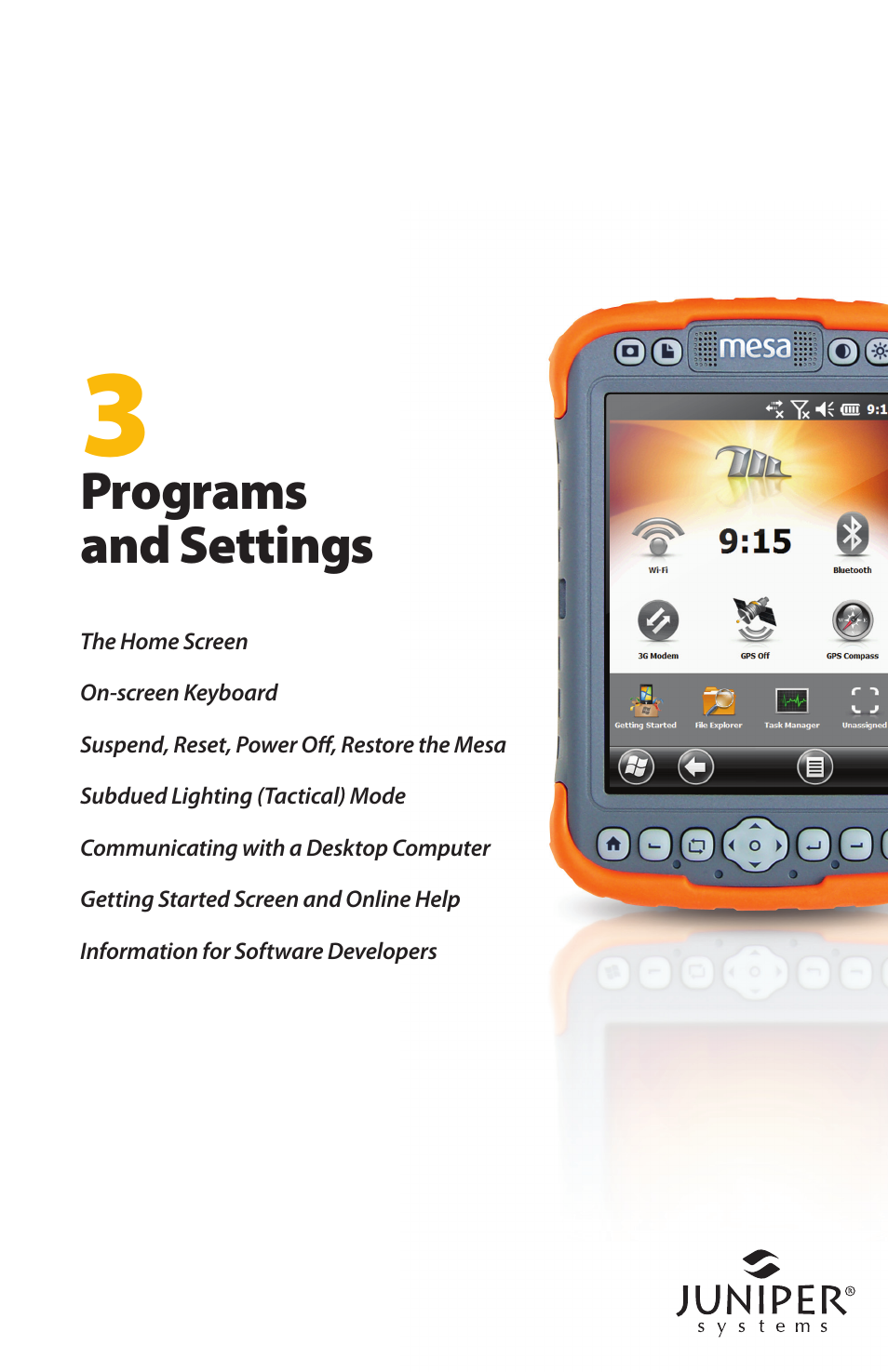 Programs and settings | Juniper Systems Mesa User Guide User Manual | Page 29 / 112