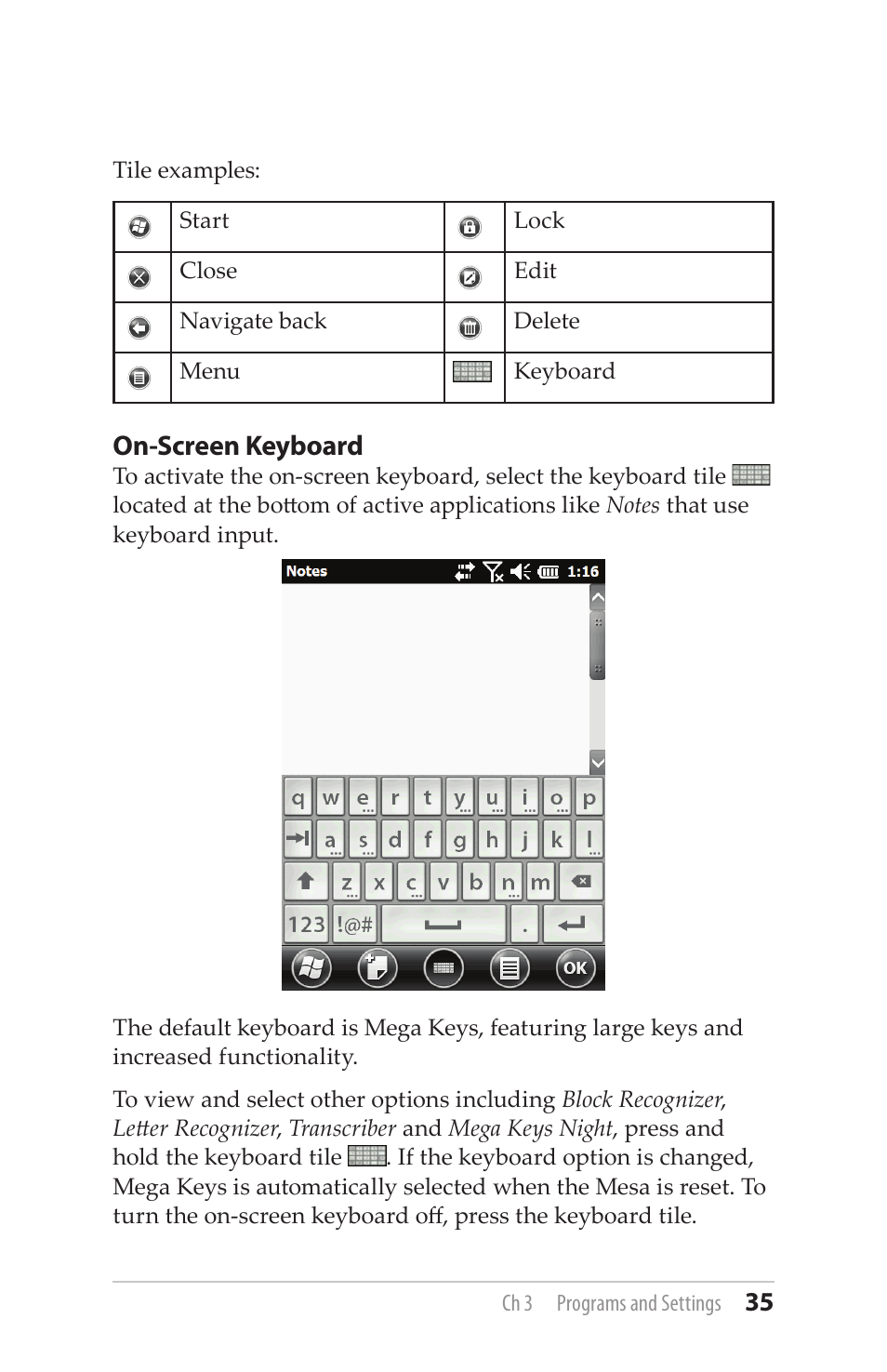 On-screen keyboard | Juniper Systems Mesa User Guide User Manual | Page 35 / 112