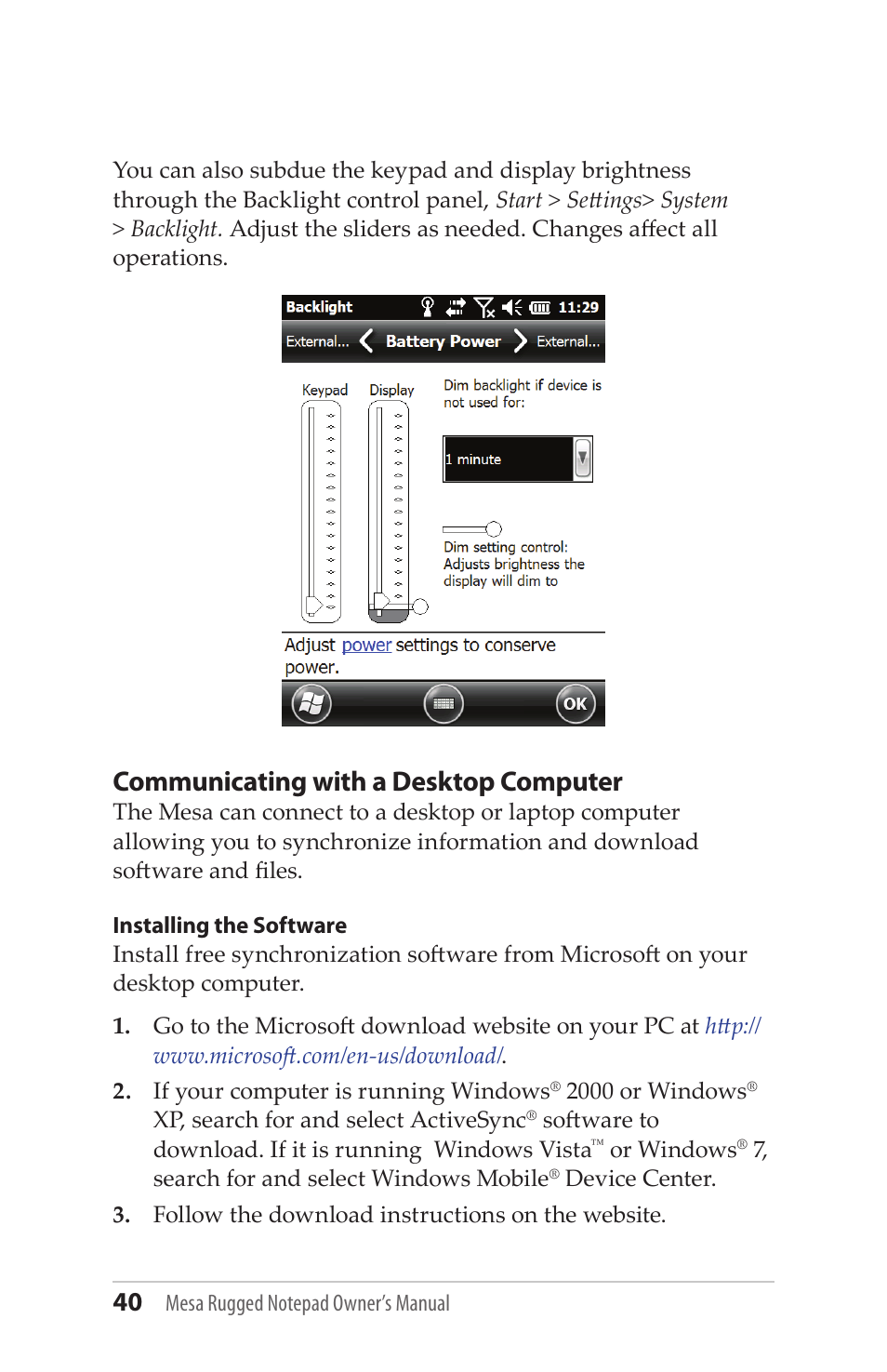 Communicating with a desktop computer | Juniper Systems Mesa User Guide User Manual | Page 40 / 112