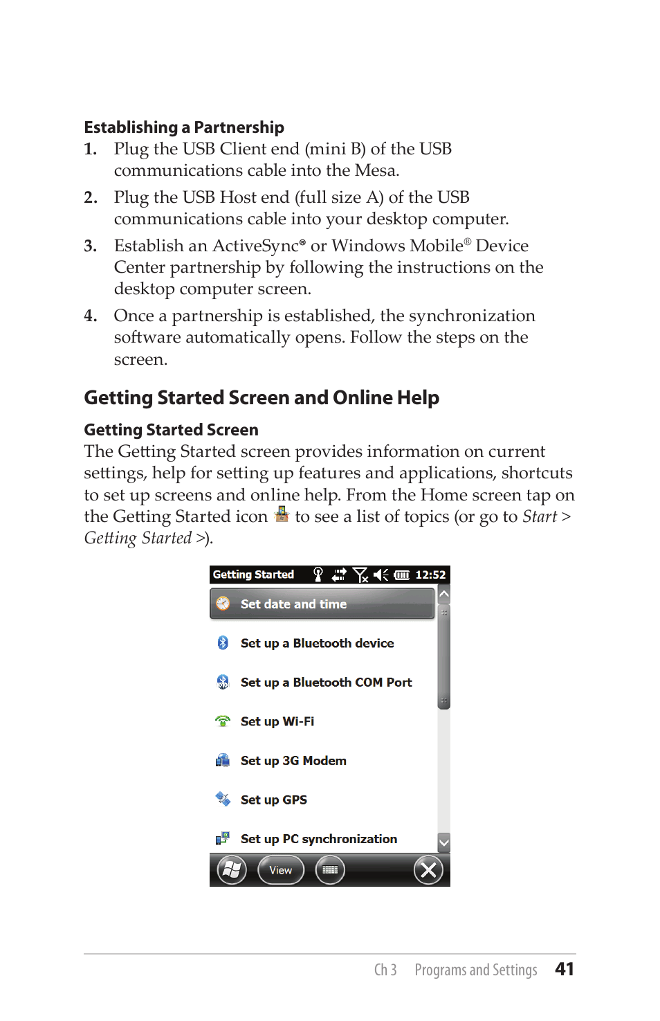 Getting started screen and online help | Juniper Systems Mesa User Guide User Manual | Page 41 / 112