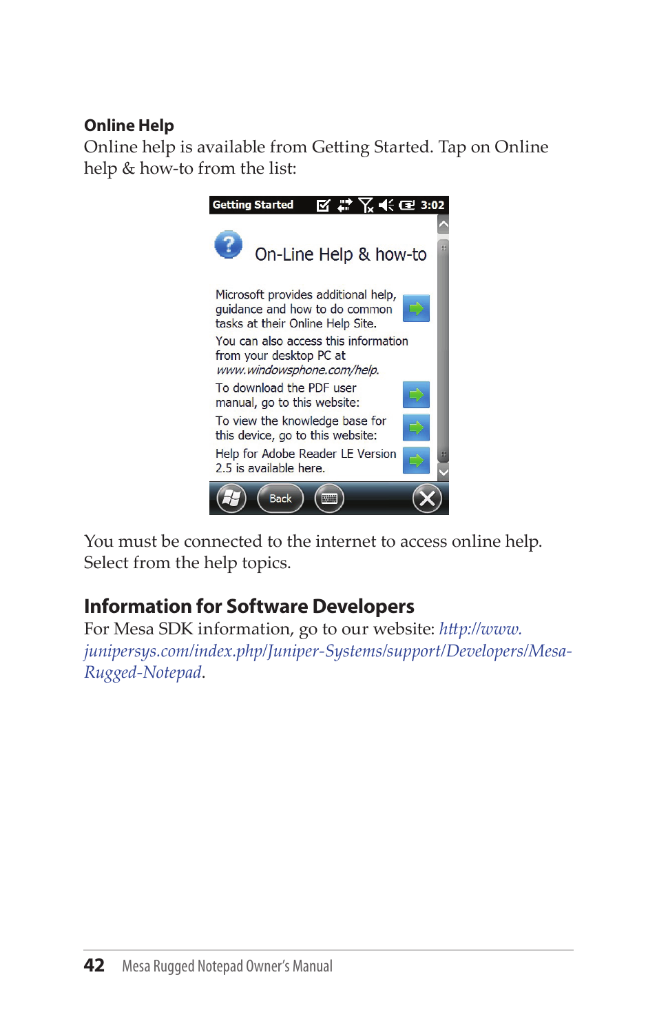 Information for software developers | Juniper Systems Mesa User Guide User Manual | Page 42 / 112