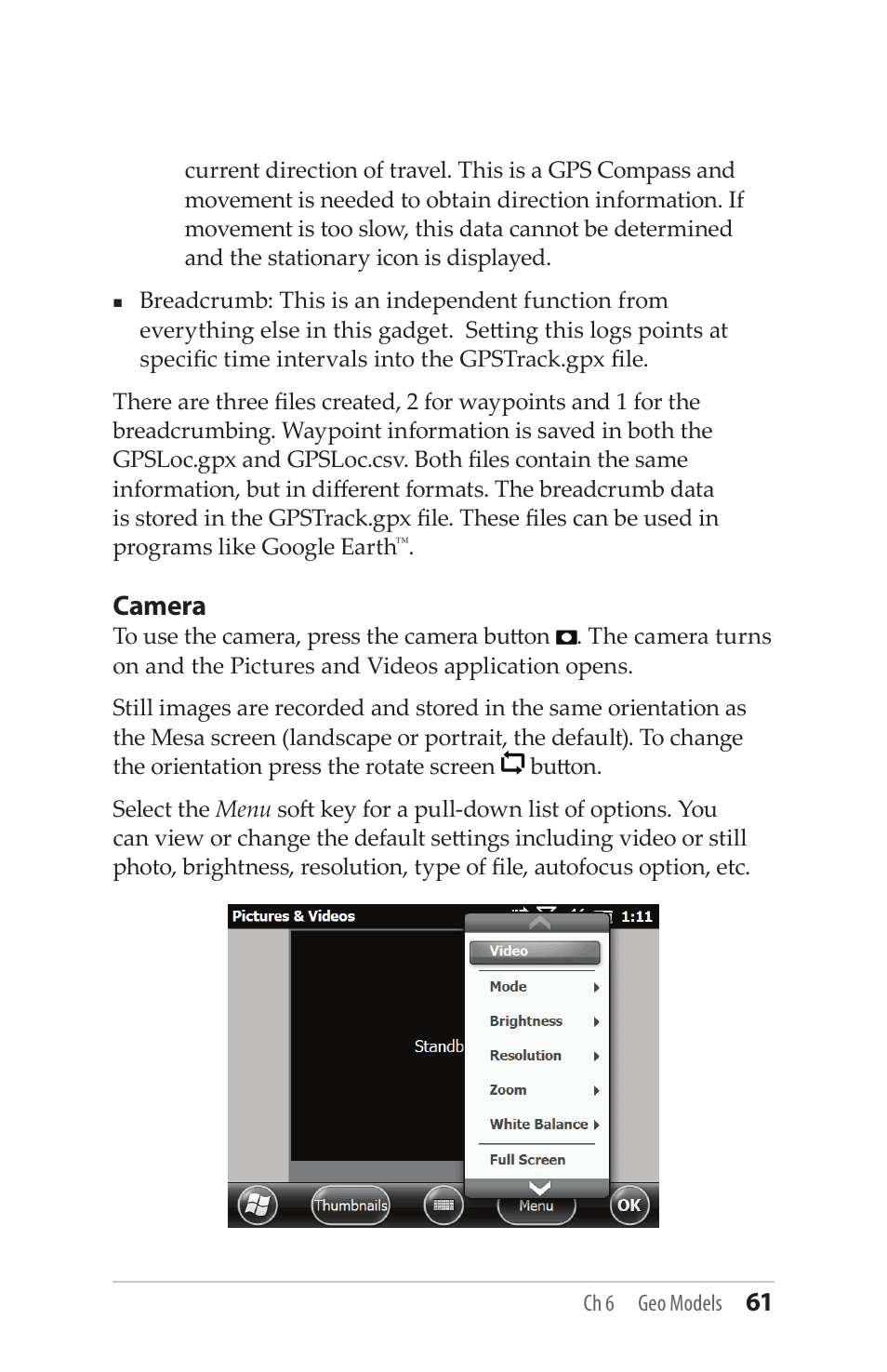 Camera | Juniper Systems Mesa User Guide User Manual | Page 61 / 112