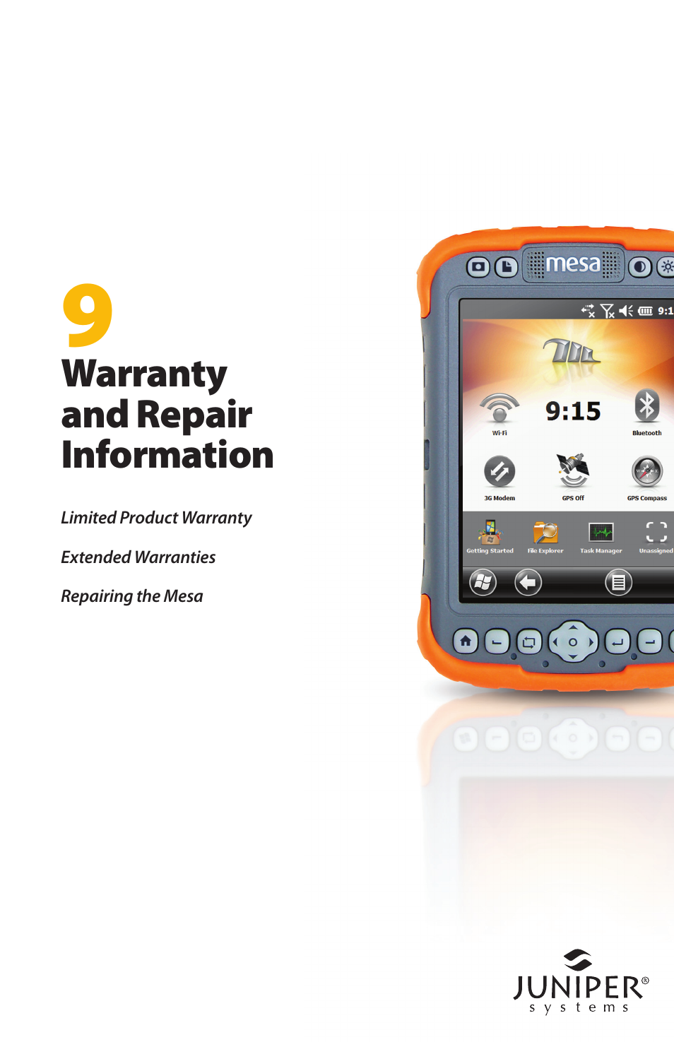 Warranty and repair information | Juniper Systems Mesa User Guide User Manual | Page 75 / 112