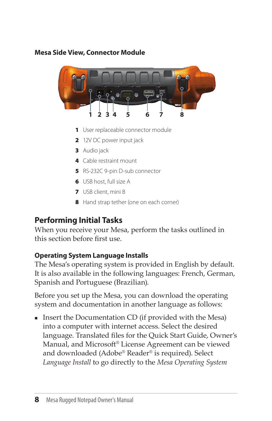 Performing initial tasks | Juniper Systems Mesa User Guide User Manual | Page 8 / 112