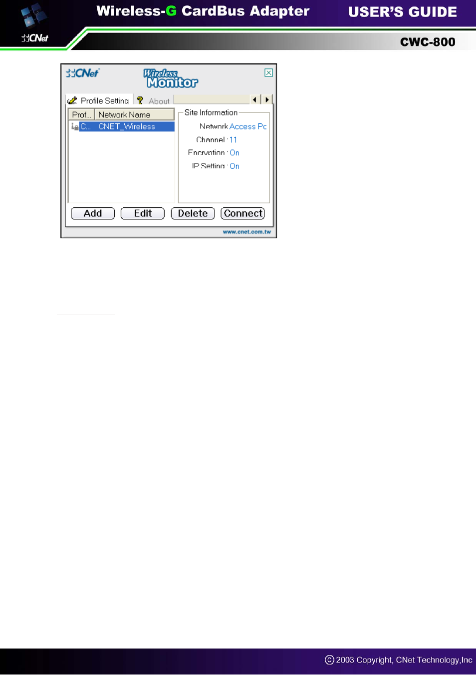 CNET Wireless-G CardBus Adapter CWC-800 User Manual | Page 15 / 22