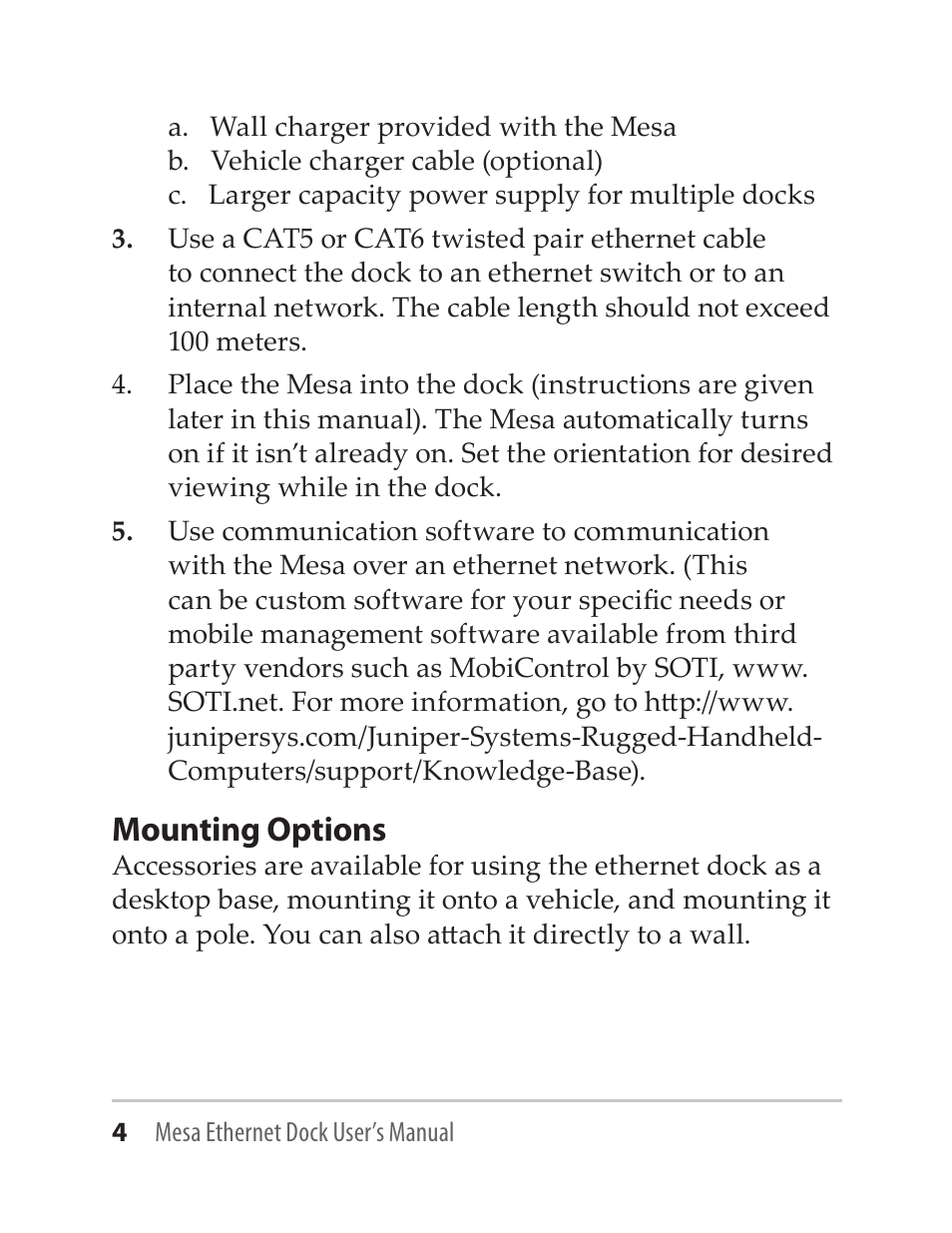 Mounting options | Juniper Systems Mesa Ethernet Dock User Manual | Page 4 / 12