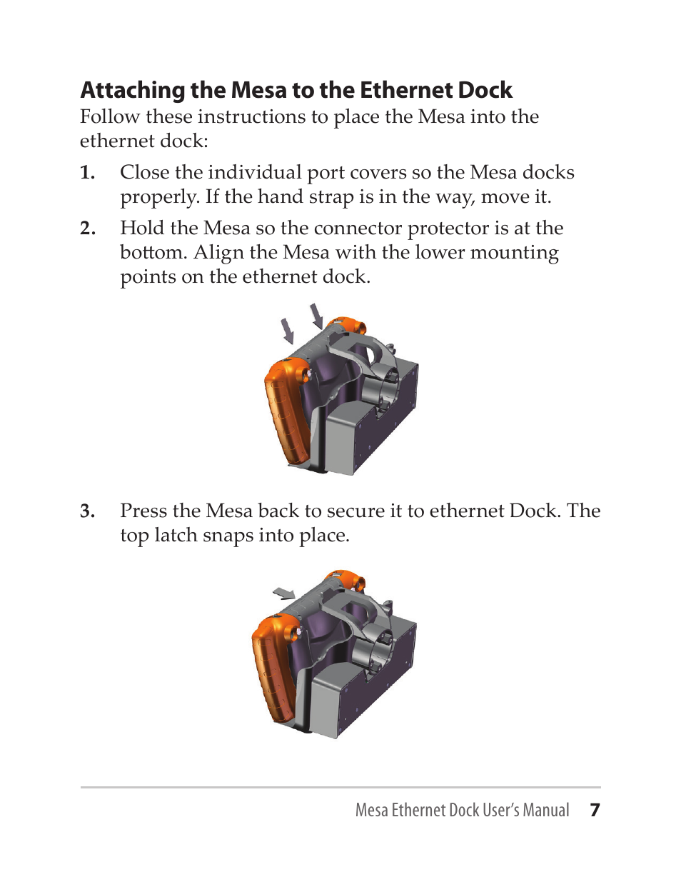 Attaching the mesa to the ethernet dock | Juniper Systems Mesa Ethernet Dock User Manual | Page 7 / 12