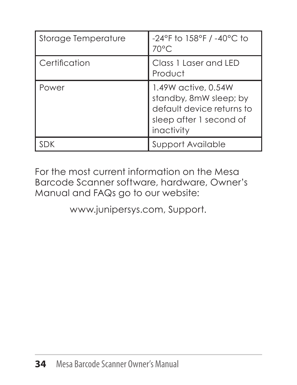 34 mesa barcode scanner owner’s manual | Juniper Systems Mesa with Barcode Scanner User Manual | Page 34 / 36