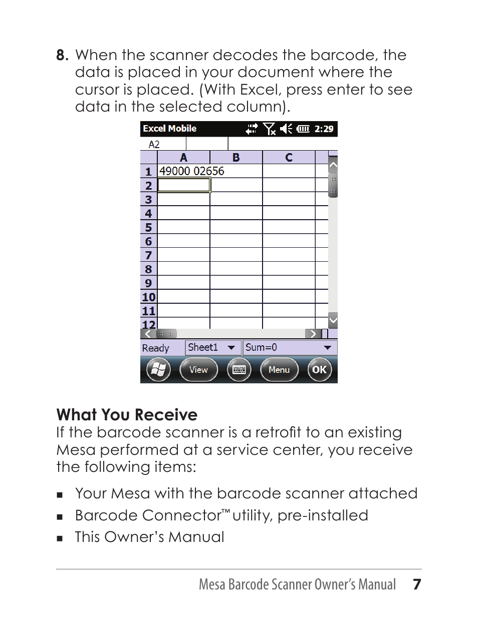 Mesa barcode scanner owner’s manual 7, What you receive | Juniper Systems Mesa with Barcode Scanner User Manual | Page 7 / 36