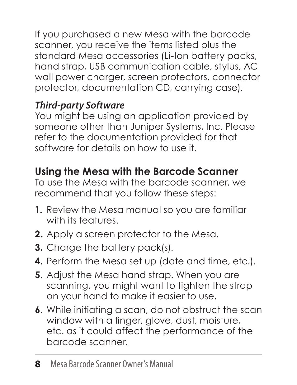 Juniper Systems Mesa with Barcode Scanner User Manual | Page 8 / 36