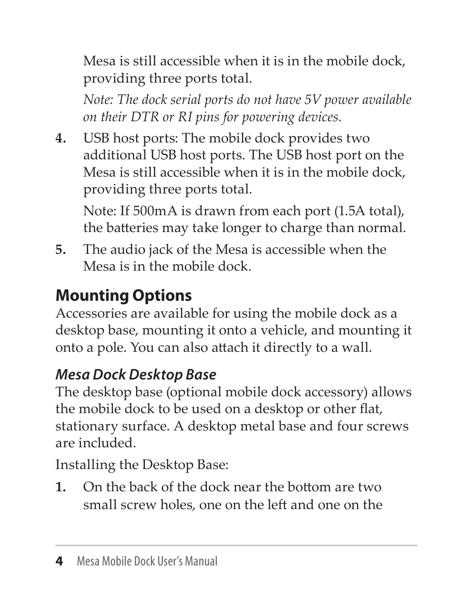 Mounting options | Juniper Systems Mesa Mobile Dock User Manual | Page 4 / 16