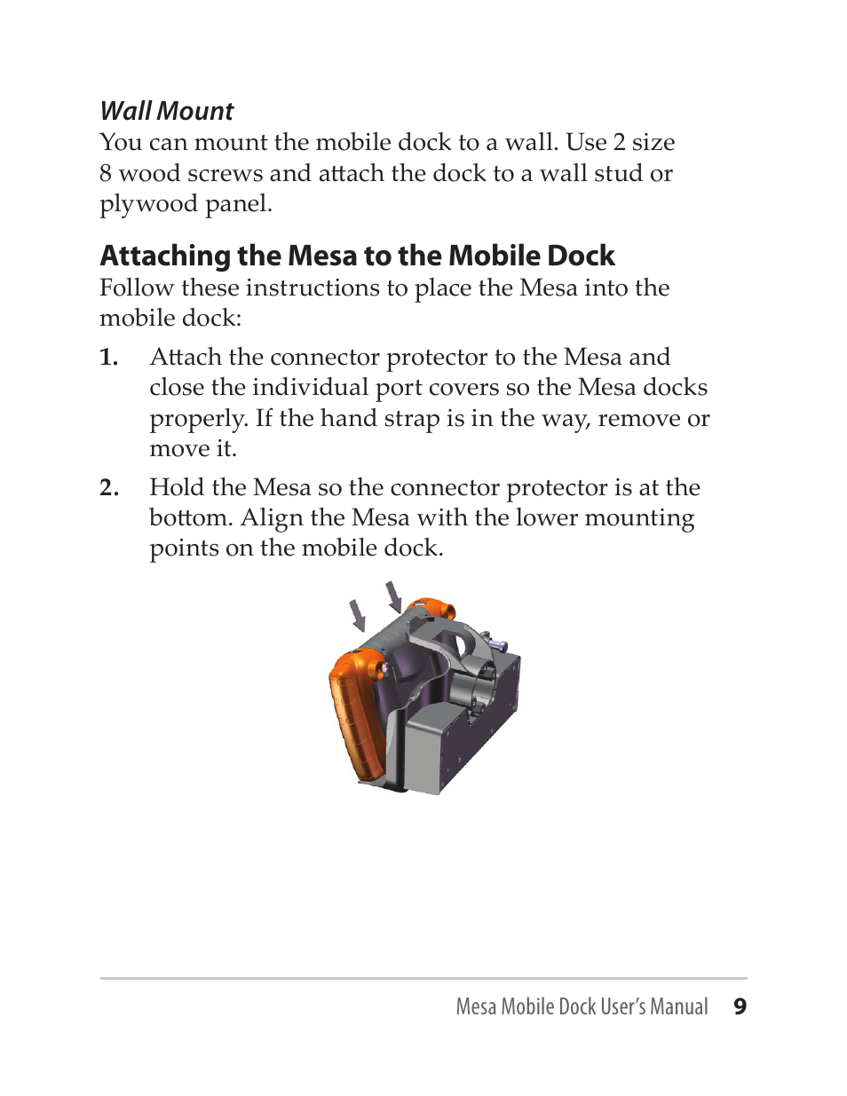 Attaching the mesa to the mobile dock | Juniper Systems Mesa Mobile Dock User Manual | Page 9 / 16