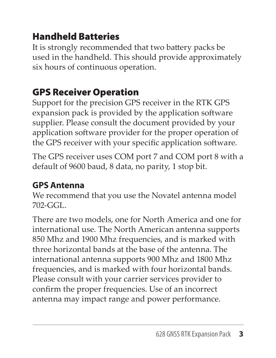 Handheld batteries, Gps receiver operation | Juniper Systems GNSS-RTK-628 User Manual | Page 3 / 24