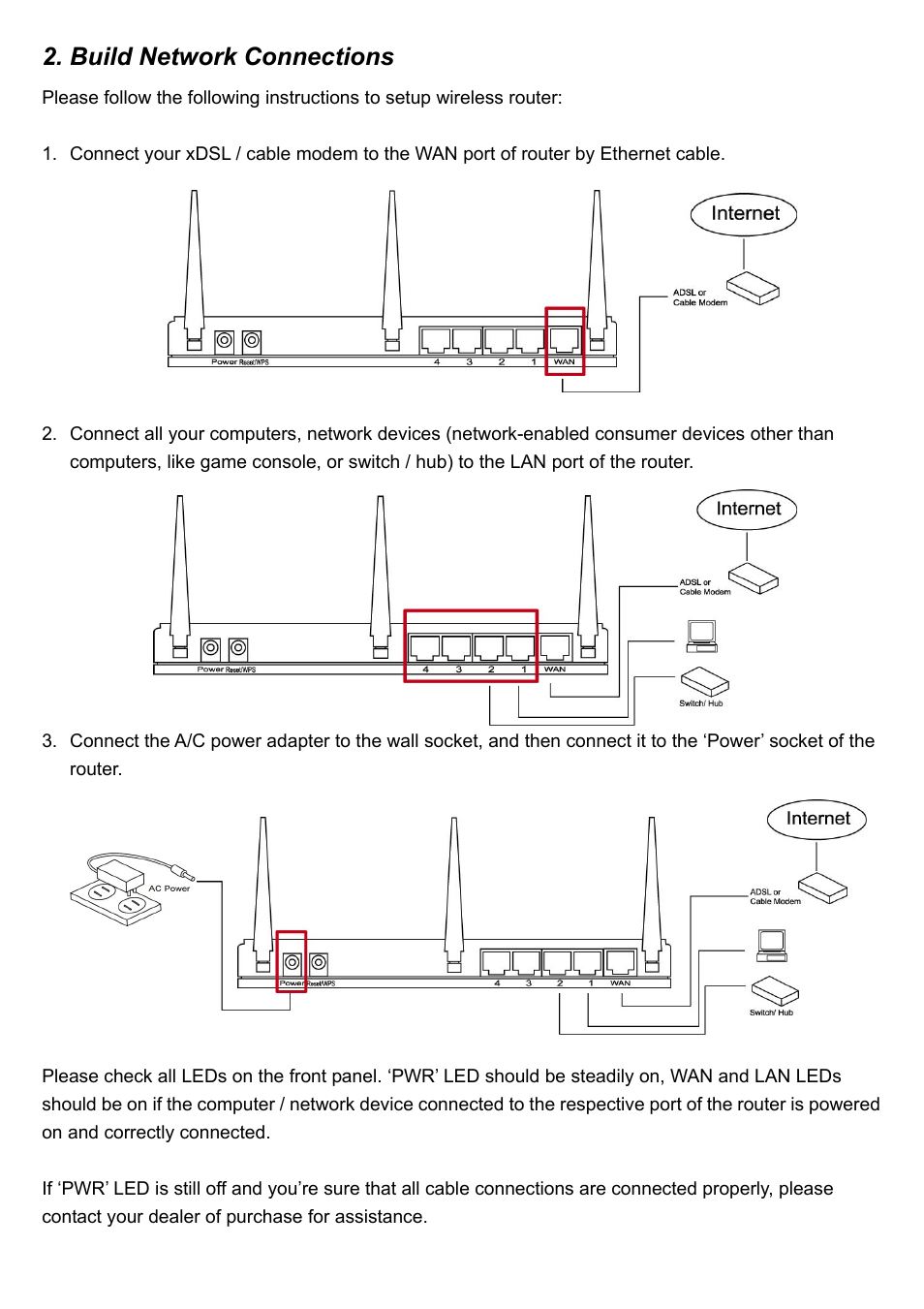 Build network connections | CNET CWR-905 User Manual | Page 3 / 7