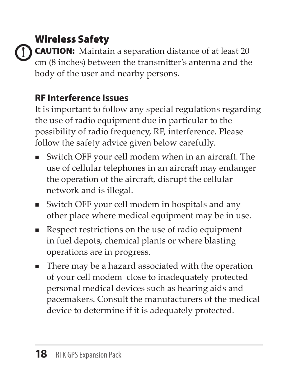 Wireless safety | Juniper Systems RTK GPS Expansion Pack User Manual | Page 18 / 24