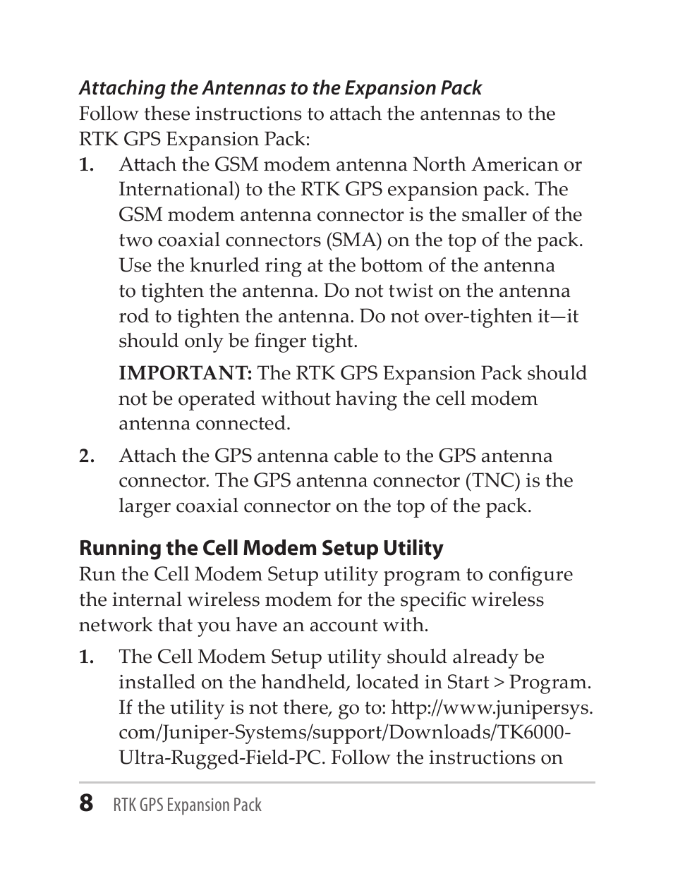Juniper Systems RTK GPS Expansion Pack User Manual | Page 8 / 24