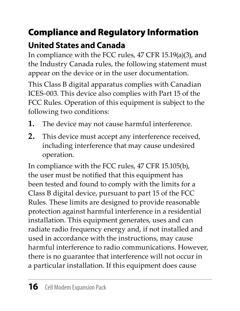 Compliance and regulatory information, United states and canada | Juniper Systems TK6000 Cell Modem User Manual | Page 16 / 18