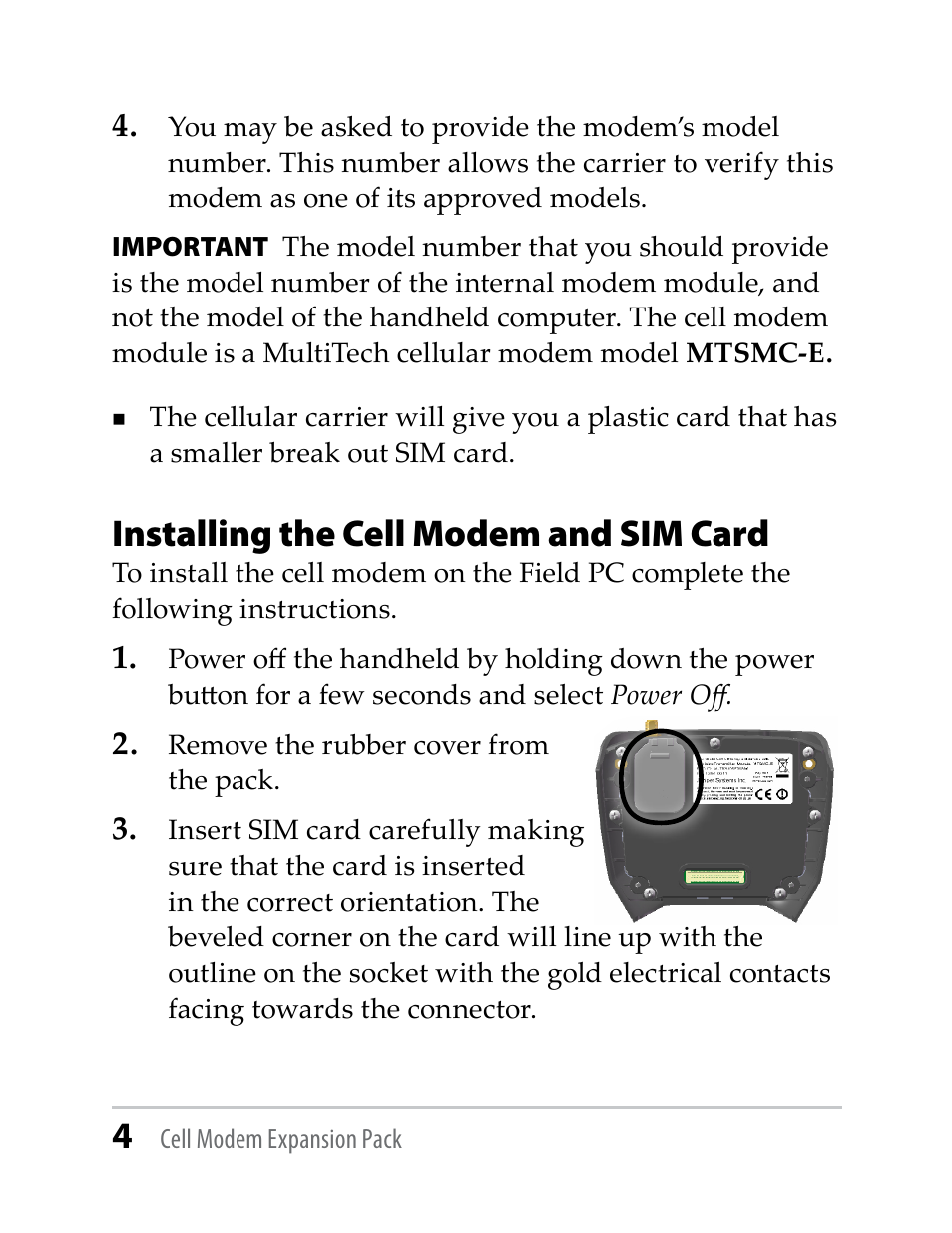 Installing the cell modem and sim card | Juniper Systems TK6000 Cell Modem User Manual | Page 4 / 18