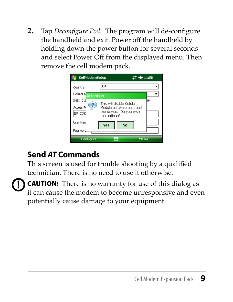 Send at commands | Juniper Systems TK6000 Cell Modem User Manual | Page 9 / 18