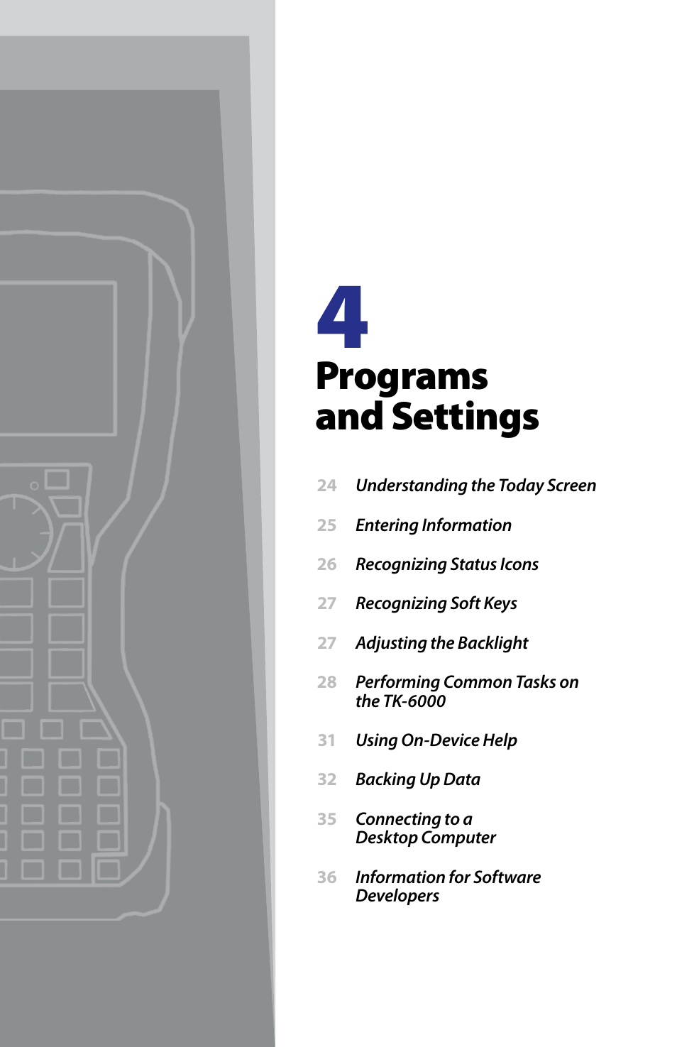 Programs and settings | Juniper Systems TK6000 User Guide User Manual | Page 23 / 70