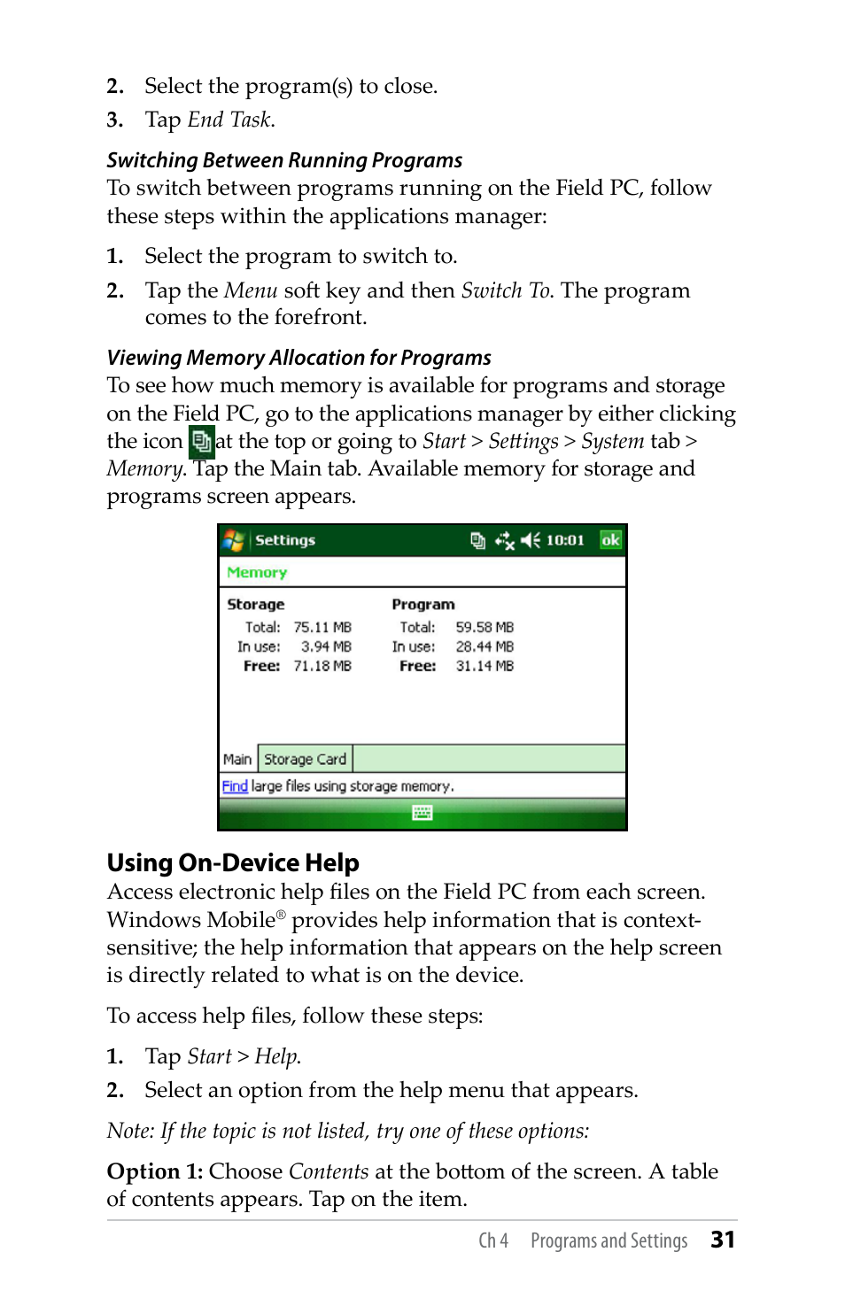 Using on-device help | Juniper Systems TK6000 User Guide User Manual | Page 31 / 70