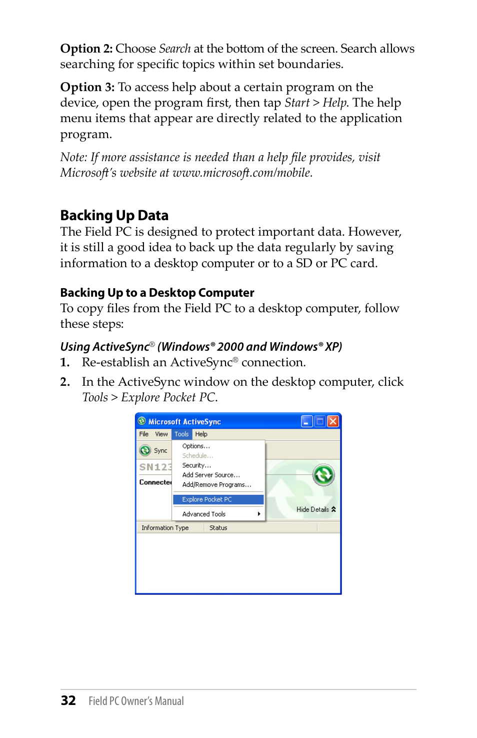 Backing up data | Juniper Systems TK6000 User Guide User Manual | Page 32 / 70