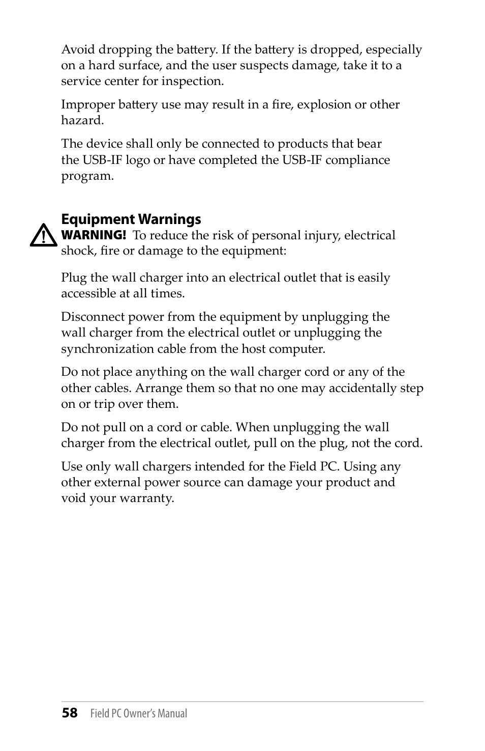 Equipment warnings | Juniper Systems TK6000 User Guide User Manual | Page 58 / 70