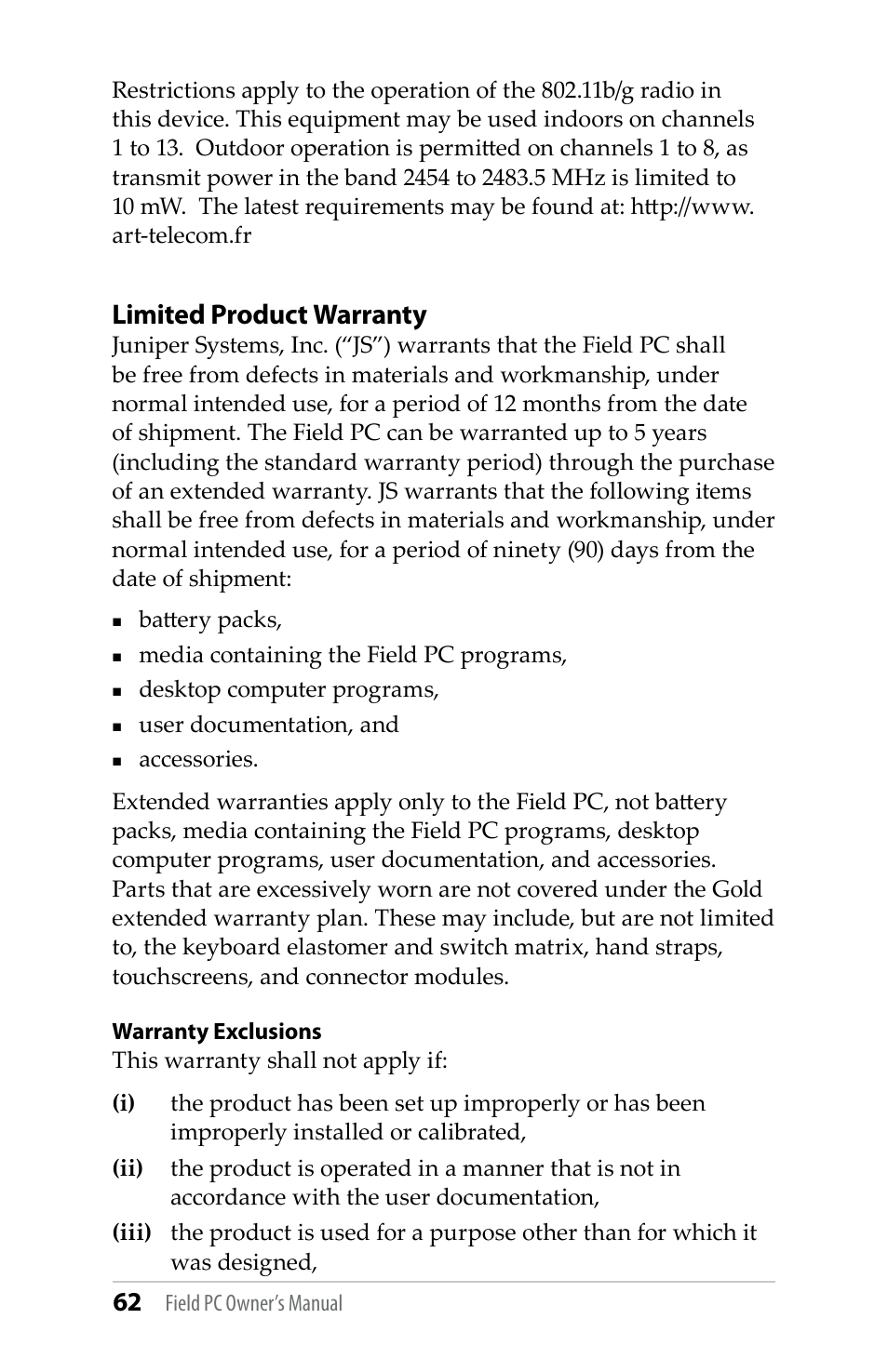 Limited product warranty | Juniper Systems TK6000 User Guide User Manual | Page 62 / 70