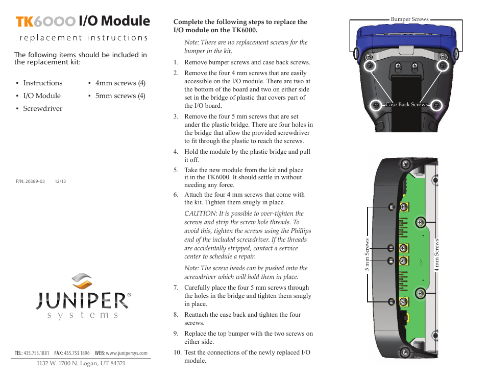 Juniper Systems TK6000 I/O Module User Manual | 1 page