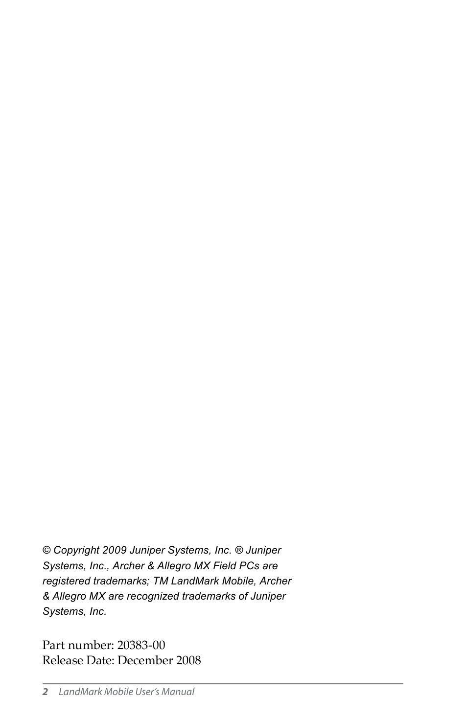 Juniper Systems LandMark Mobile User Manual | Page 2 / 82