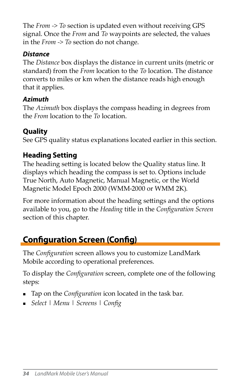 Configuration screen (config), Configuration screen | Juniper Systems LandMark Mobile User Manual | Page 34 / 82