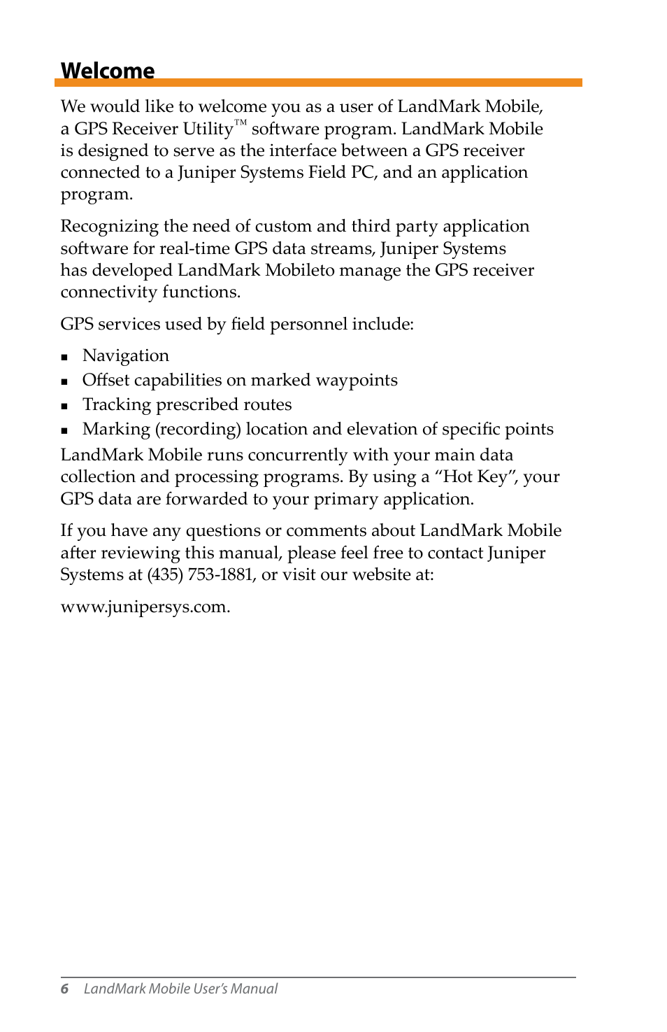 Welcome | Juniper Systems LandMark Mobile User Manual | Page 6 / 82