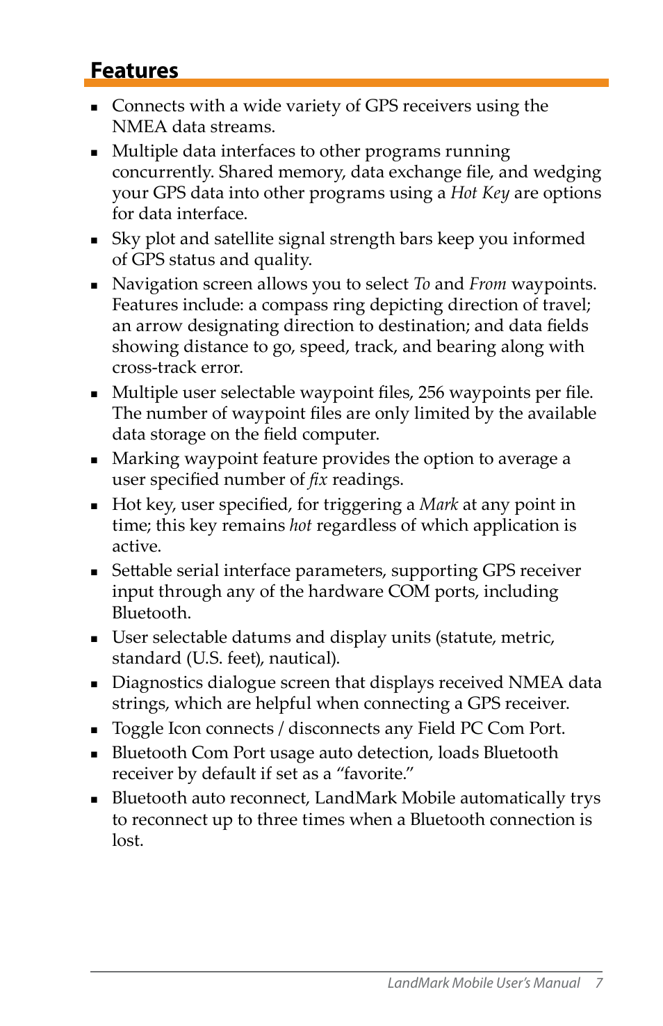 Features | Juniper Systems LandMark Mobile User Manual | Page 7 / 82