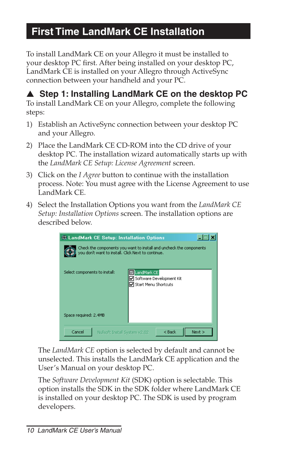 First time landmark ce installation | Juniper Systems LandMark CE User Manual | Page 10 / 84