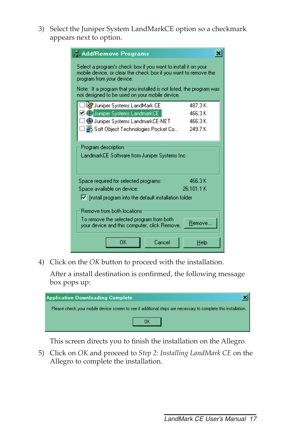 Juniper Systems LandMark CE User Manual | Page 17 / 84