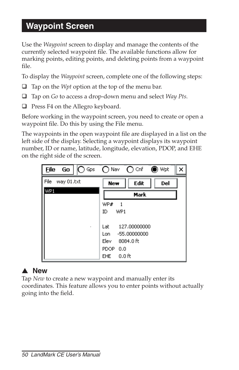 Waypoint screen | Juniper Systems LandMark CE User Manual | Page 50 / 84