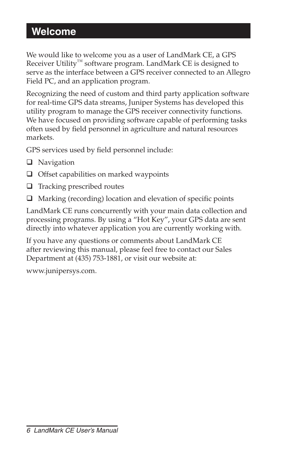 Welcome | Juniper Systems LandMark CE User Manual | Page 6 / 84