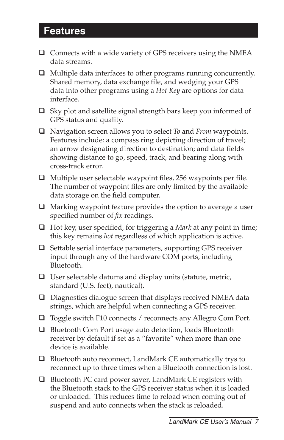 Features | Juniper Systems LandMark CE User Manual | Page 7 / 84