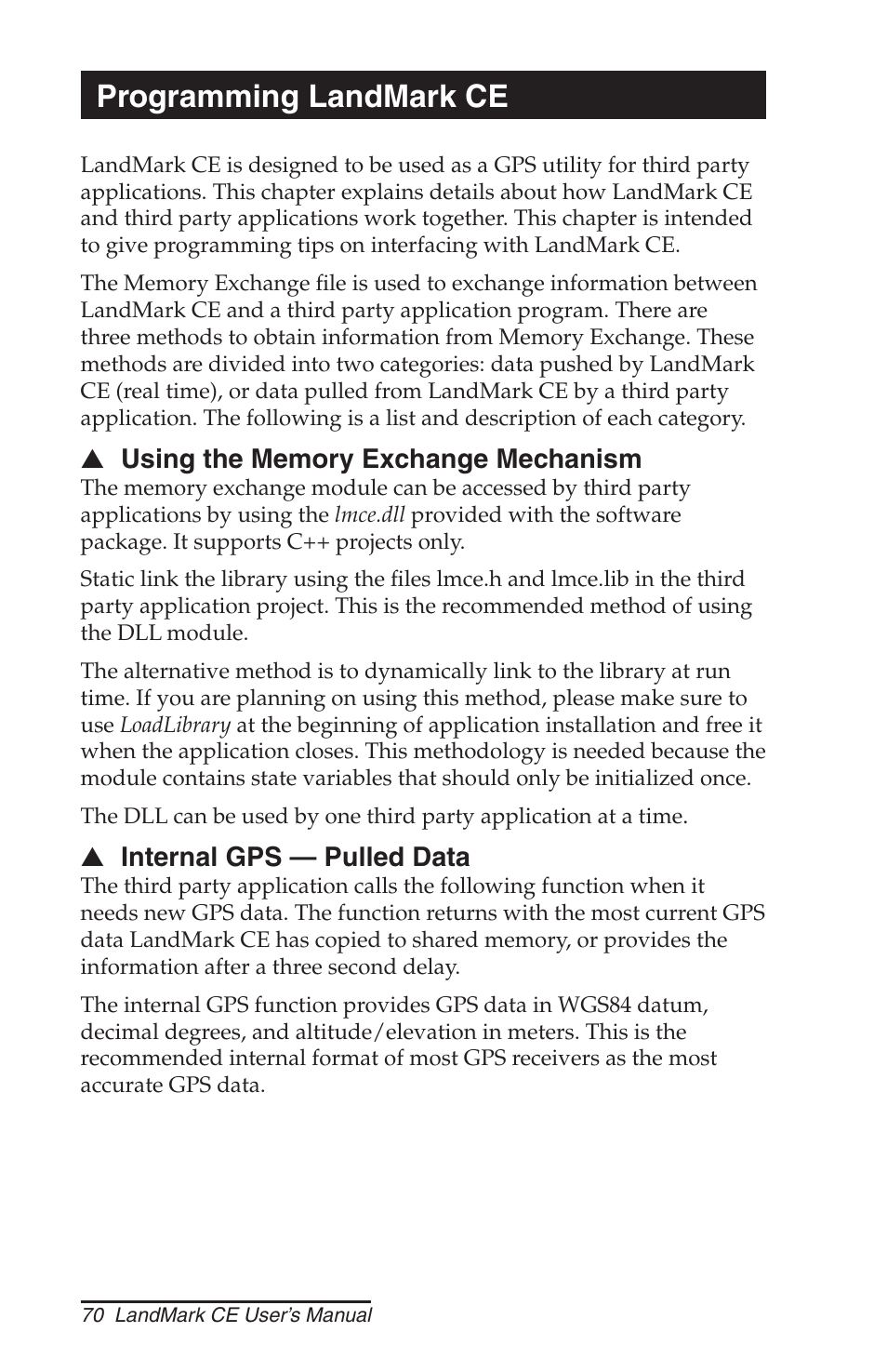 Programming landmark ce | Juniper Systems LandMark CE User Manual | Page 70 / 84