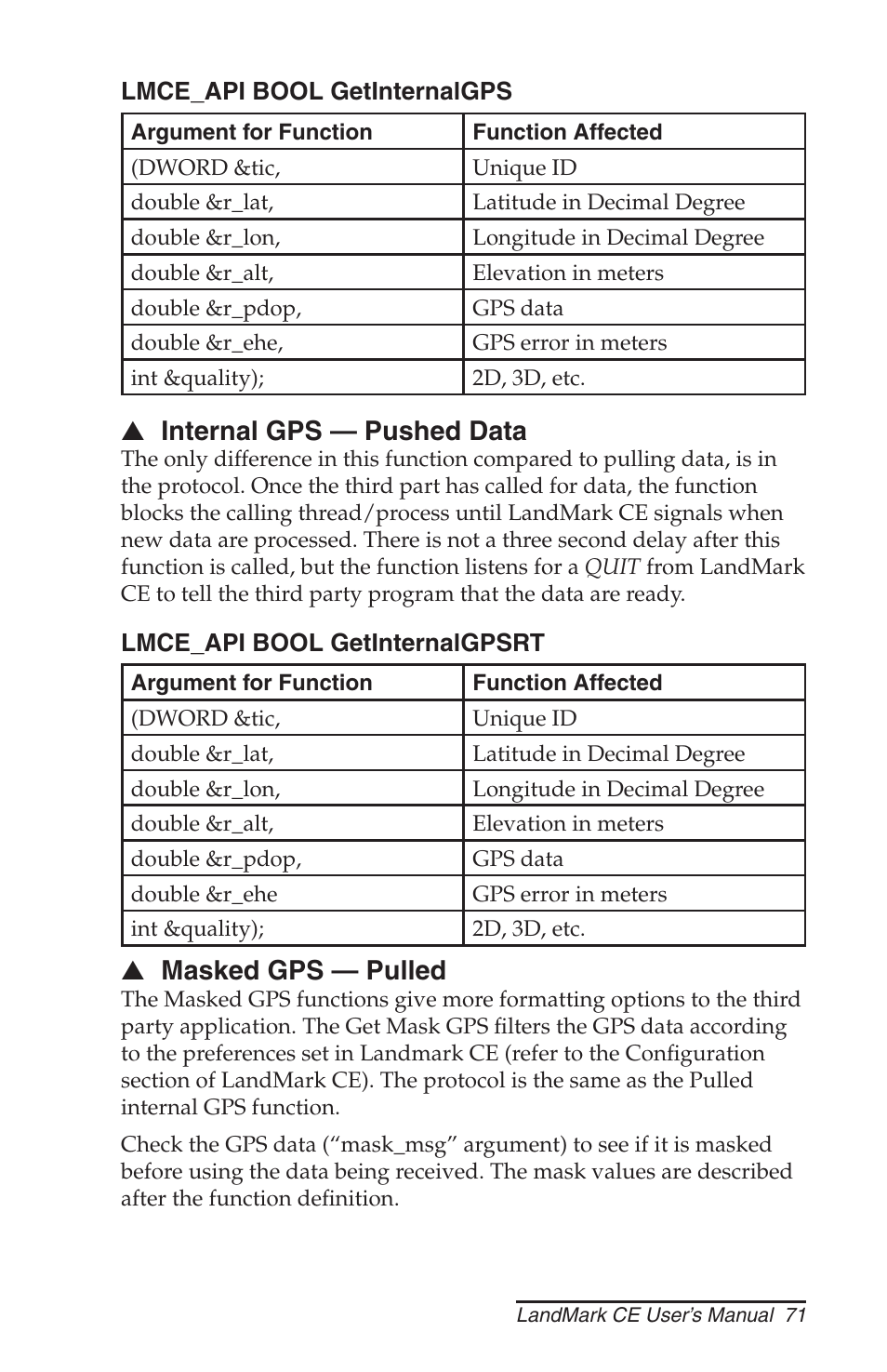 Internal gps — pushed data, Masked gps — pulled | Juniper Systems LandMark CE User Manual | Page 71 / 84