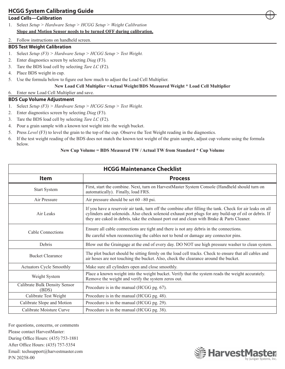 Hcgg maintenance checklist item process, Hcgg system calibrating guide | Juniper Systems HCGG BDS User Manual | Page 2 / 2