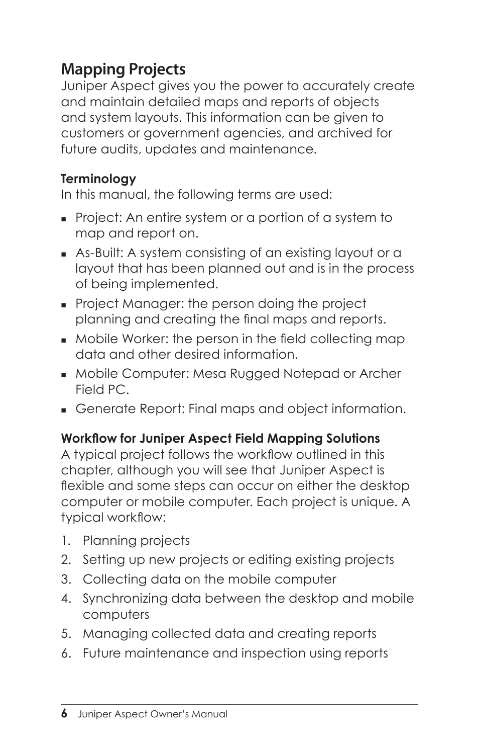 Mapping projects | Juniper Systems Juniper Aspect User Manual | Page 10 / 135